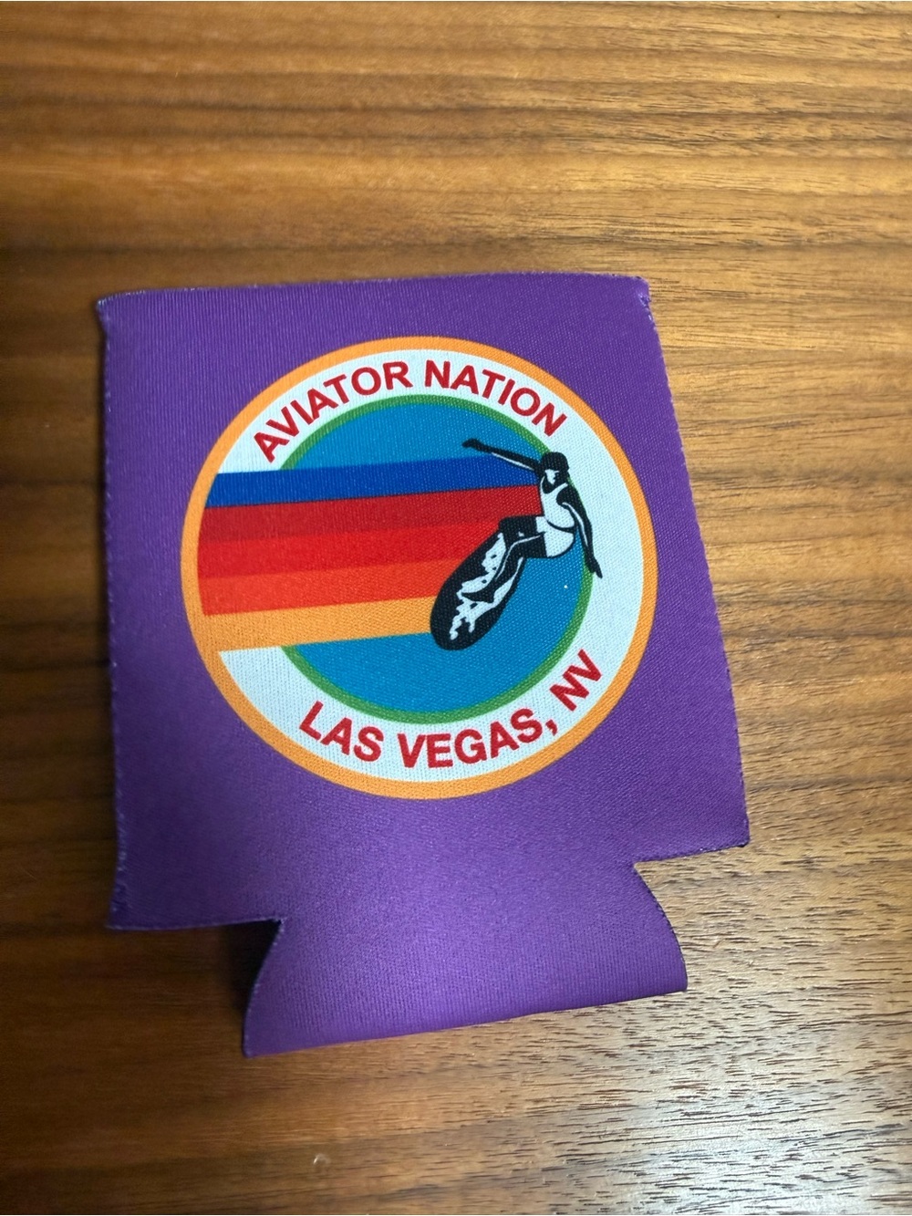 Aviator Nation Purple Logo Can Koozie with Rainbow Surf Patch